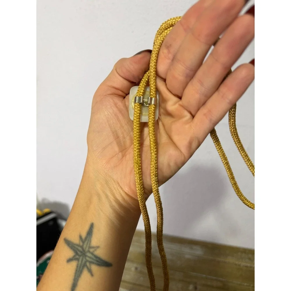 Vintage Shark Tooth Bolo Tie Gold Braided Cord Western Coastal Boho Accessory